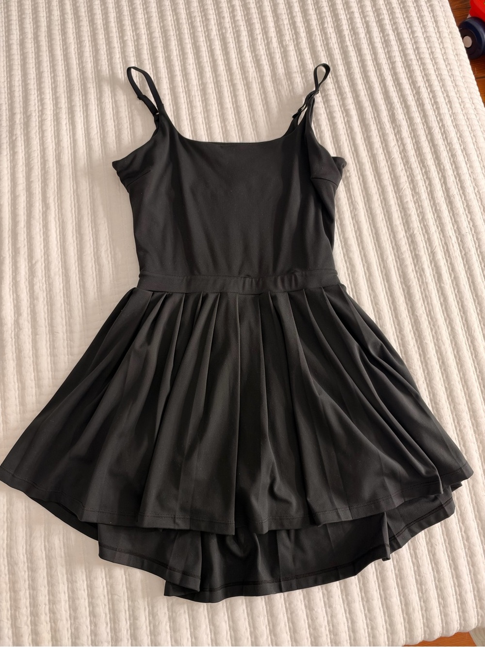 Black Pleated Skater Dress with Adjustable Straps
